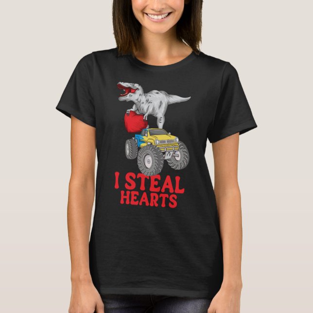 Boys Valentines Day Kids Dinosaur rex I Steal Hear T Shirt (Framsida)