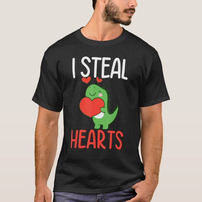 Boys Valentines Day Kids Trex I Steal Hearts T Shirt (Framsida)