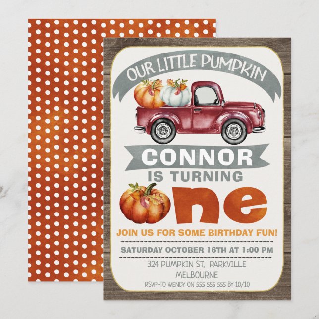 Boys vår lilla Pumpkin 1:a födelsedagsinbjudan Inbjudningar (Fram/baksida)