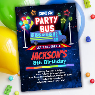 Boys Video Game Buss-inbjudan till Party Inbjudningar