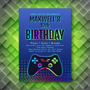 Boys Video Game Navy Birthday Inbjudningar