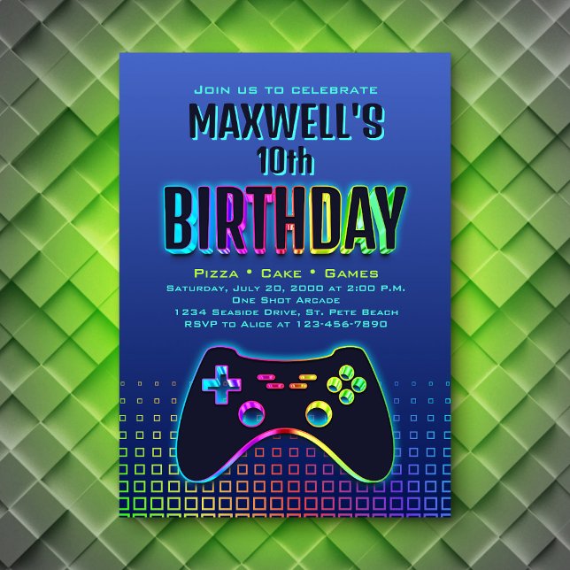 Boys Video Game Navy Birthday Inbjudningar (Skapare uppladdad)