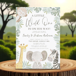 Boys Vild 1 Safari Animals Par Baby Shower Inbjudningar