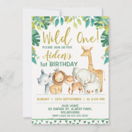Boys Vild 1 Safari Första födelsedagsinbjudan Inbjudningar