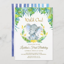 Boys Vild One Safari Baby Elephant 1st Birthday