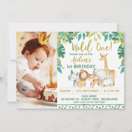 Boys Vild One Safari Photo 1st Birthday Call Inbjudningar
