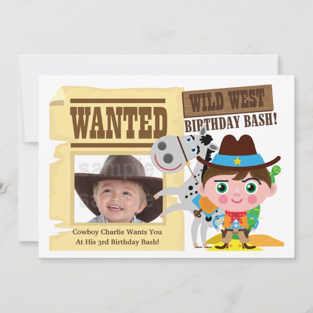 Boys Vilda western Westernare Cowboy Birthday Inbj Inbjudningar (Framsida)