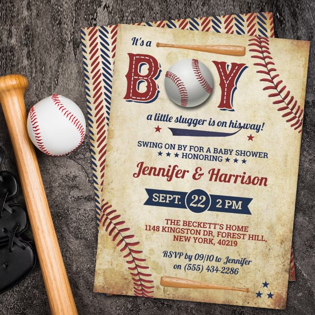 Boys Vintage Baseball Baby Shower Inbjudningar (Skapare uppladdad)