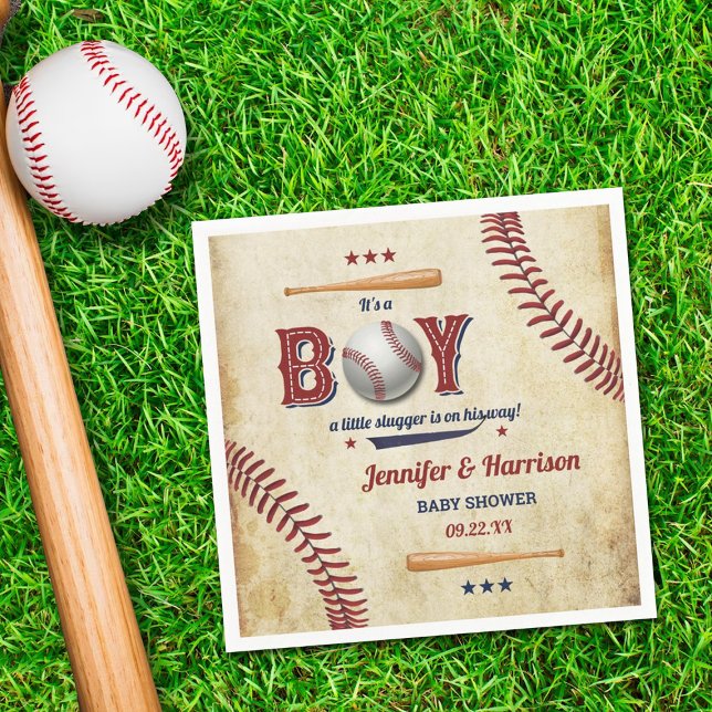 Boys Vintage Baseball Baby Shower Pappersservett (Skapare uppladdad)