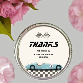 Boys Vintage Blue Retro Tävling bil Födelsedagsfes Runt Klistermärke