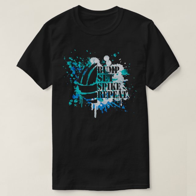 Boys Volleyball Paint Splatter Spiket Upprepa T Shirt (Design framsida)