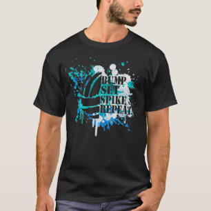 Boys Volleyball Paint Splatter Spiket Upprepa T Shirt
