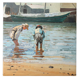Boys Wading, berömd-grafik efter Winslow Homer Kakelplatta