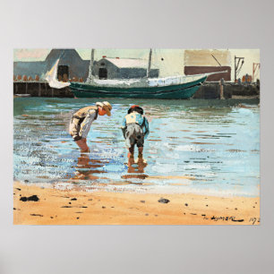 Boys Wading, berömd-grafik efter Winslow Homer Poster