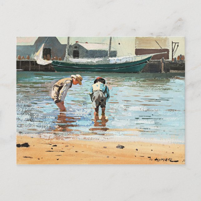 Boys Wading, berömd-grafik efter Winslow Homer Vykort (Framsida)