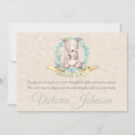 Boys Watercolor Blommigt Baby Bear Baby Shower Tack Kort