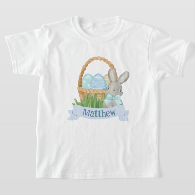 Boys Watercolor Blue Påsk Basket T Shirt (Laydown)