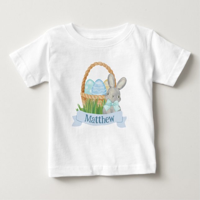 Boys Watercolor Blue Påsk Basket T Shirt (Framsida)