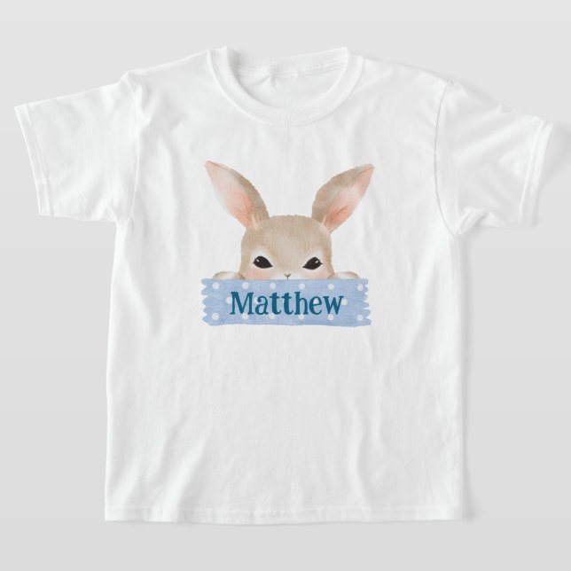 Boys Watercolor Blue Påskhare T Shirt (Laydown)