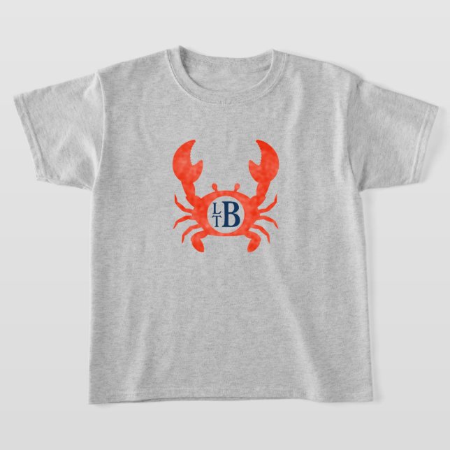 Boys Watercolor Crab Monogram Circle T-Shirt (Laydown)