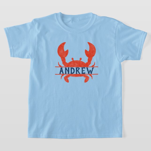 Boys Watercolor Crab Split Namn T Shirt (Laydown)