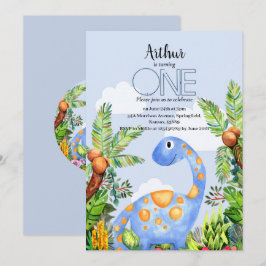 Boys Watercolor Dinosaur 1:a födelsedagsinbjudan Inbjudningar