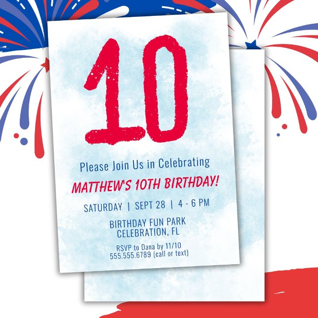 Boys Watercolor Kids Blue 10:e födelsedagen Inbjudningar (Skapare uppladdad)