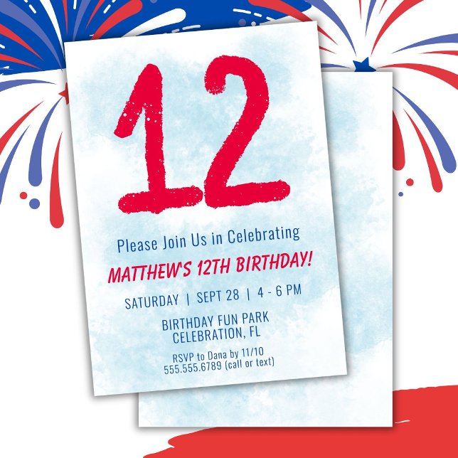 Boys Watercolor Kids Blue 12:e Birthday Inbjudningar (Skapare uppladdad)