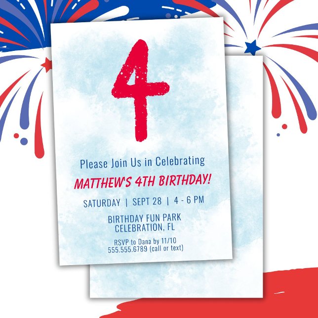 Boys Watercolor Kids Blue 4e födelsedagen Inbjudningar (Skapare uppladdad)