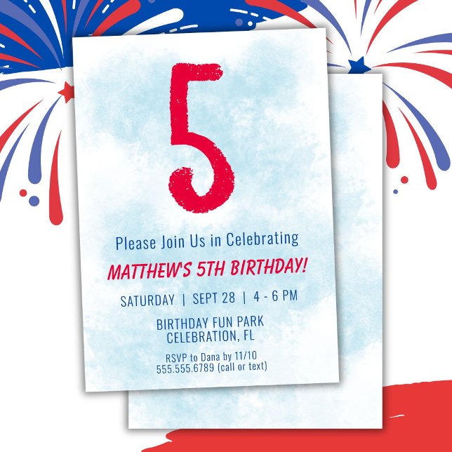 Boys Watercolor Kids Blue 5th Birthday Inbjudningar (Skapare uppladdad)