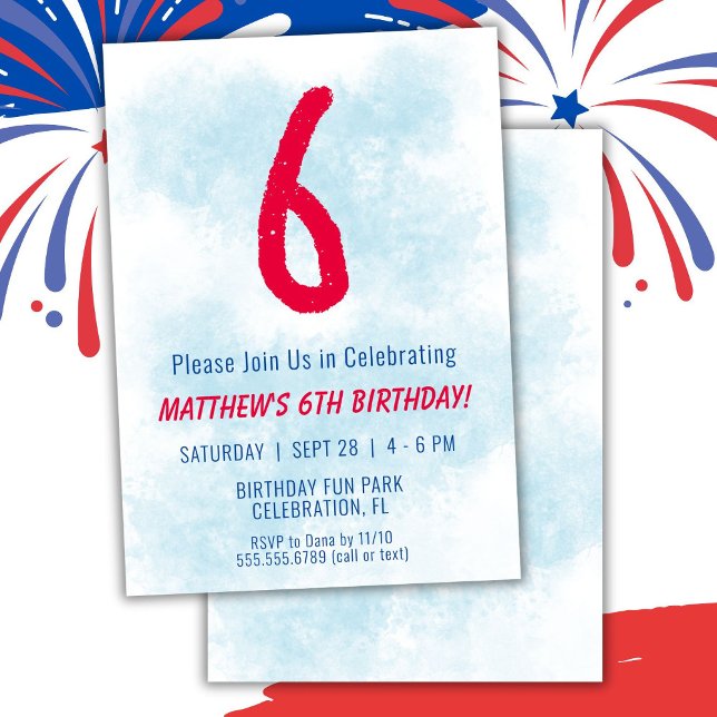 Boys Watercolor Kids Blue 6e Birthday Inbjudningar (Skapare uppladdad)