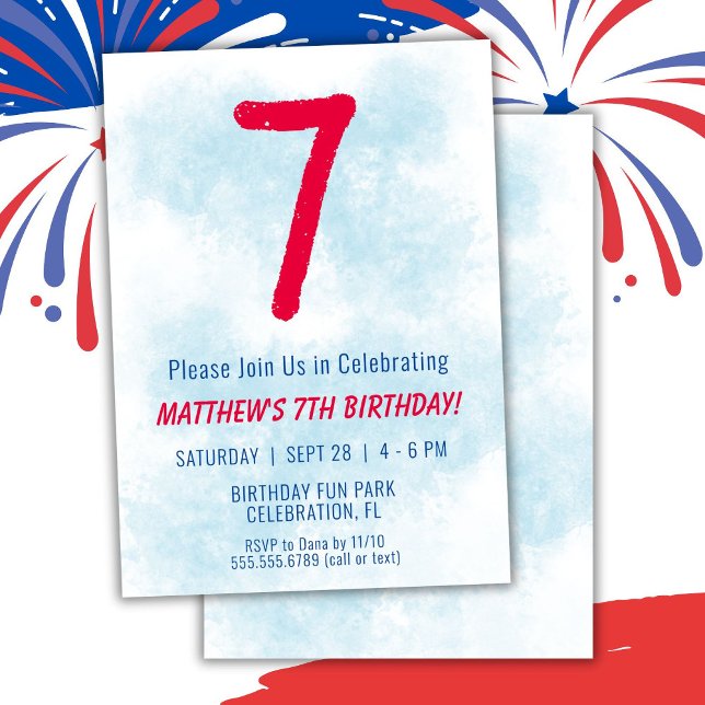 Boys Watercolor Kids Blue 7:e Birthday Inbjudningar (Skapare uppladdad)
