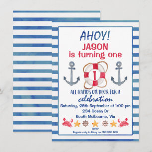Boys Watercolor Nautical Birthday-inbjudan Inbjudningar