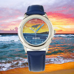 Boys Whean Fish Cute Modern Blue Kids (ung. Armbandsur<br><div class="desc">Blåval,  havsvatten vinkarare,  fiskungar och personliger tittar på. Nautisk vattenfärg. Perfekt för pojkar.</div>