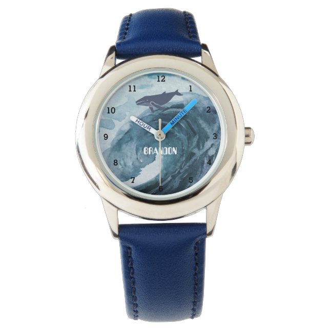 Boys Whean Fish Cute Modern Blue Kids (ung. Armbandsur (Framsida)