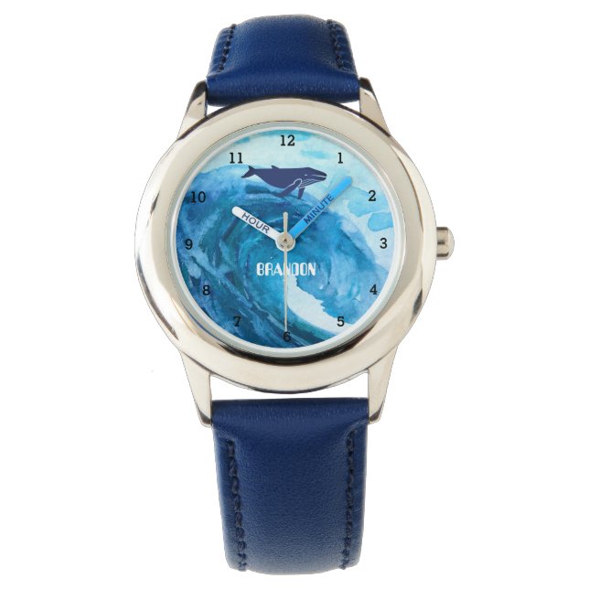 Boys Whean Fish Cute Modern Blue Kids (ung. Armbandsur (Framsida)