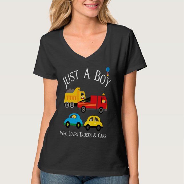Boys Who Love Trucks & Cars T Shirt (Framsida)