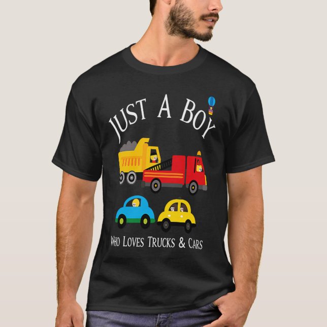 Boys Who Love Trucks & Cars T Shirt (Framsida)