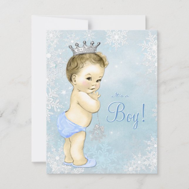 Boys Winter Wonderland Blue Snowflake Baby Shower Inbjudningar (Framsida)