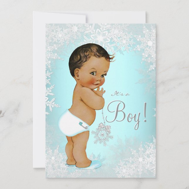 Boys Winter Wonderland Snowflake Baby Shower Inbjudningar (Framsida)