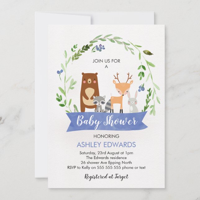 Boys Woodland Animals Baby Shower-inbjudan Inbjudningar (Framsida)