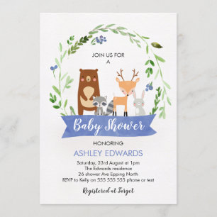 Boys Woodland Animals Baby Shower-inbjudan Inbjudningar