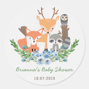 Boys Woodland Animals Baby Shower Sticker Runt Klistermärke