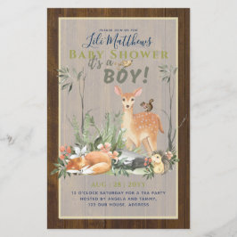Boys Woodland Animals Forest Baby Shower Inbjudnin Flygblad