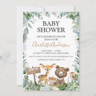 Boys Woodland Animals och Greenery Baby Shower Inbjudningar