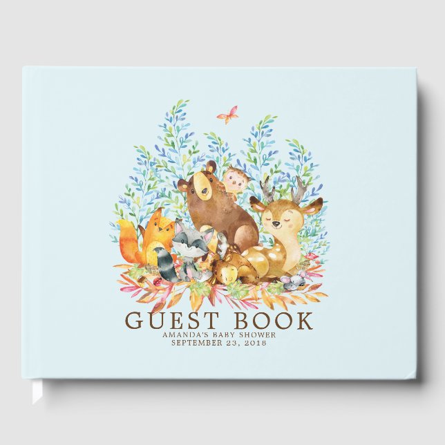 Boys Woodland Baby Shower Guest Bok (Framsida)