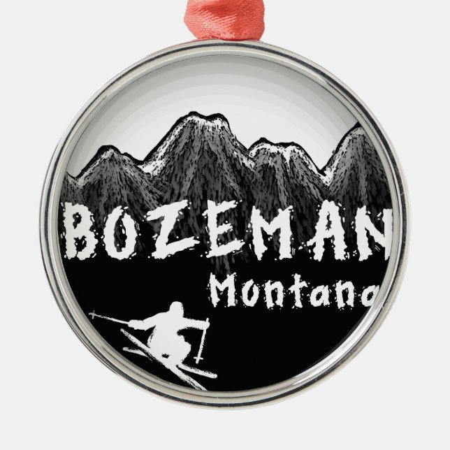 Bozeman Montana konstnärlig skier Julgransprydnad Metall (Framsidan)