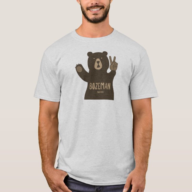 Bozeman Montana Peace Bear T Shirt (Framsida)