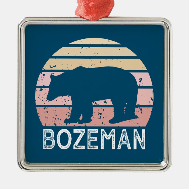 Bozeman Montana Retro Bear Julgransprydnad Metall (Framsidan)
