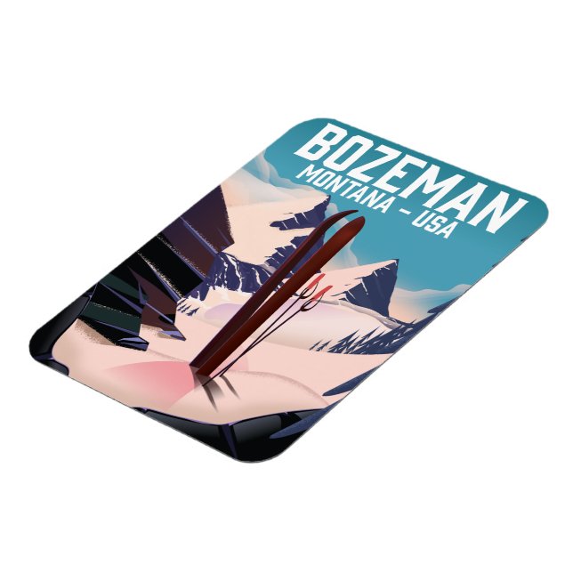 Bozeman Montana ski poster Magnet (Vänstra Sidan)